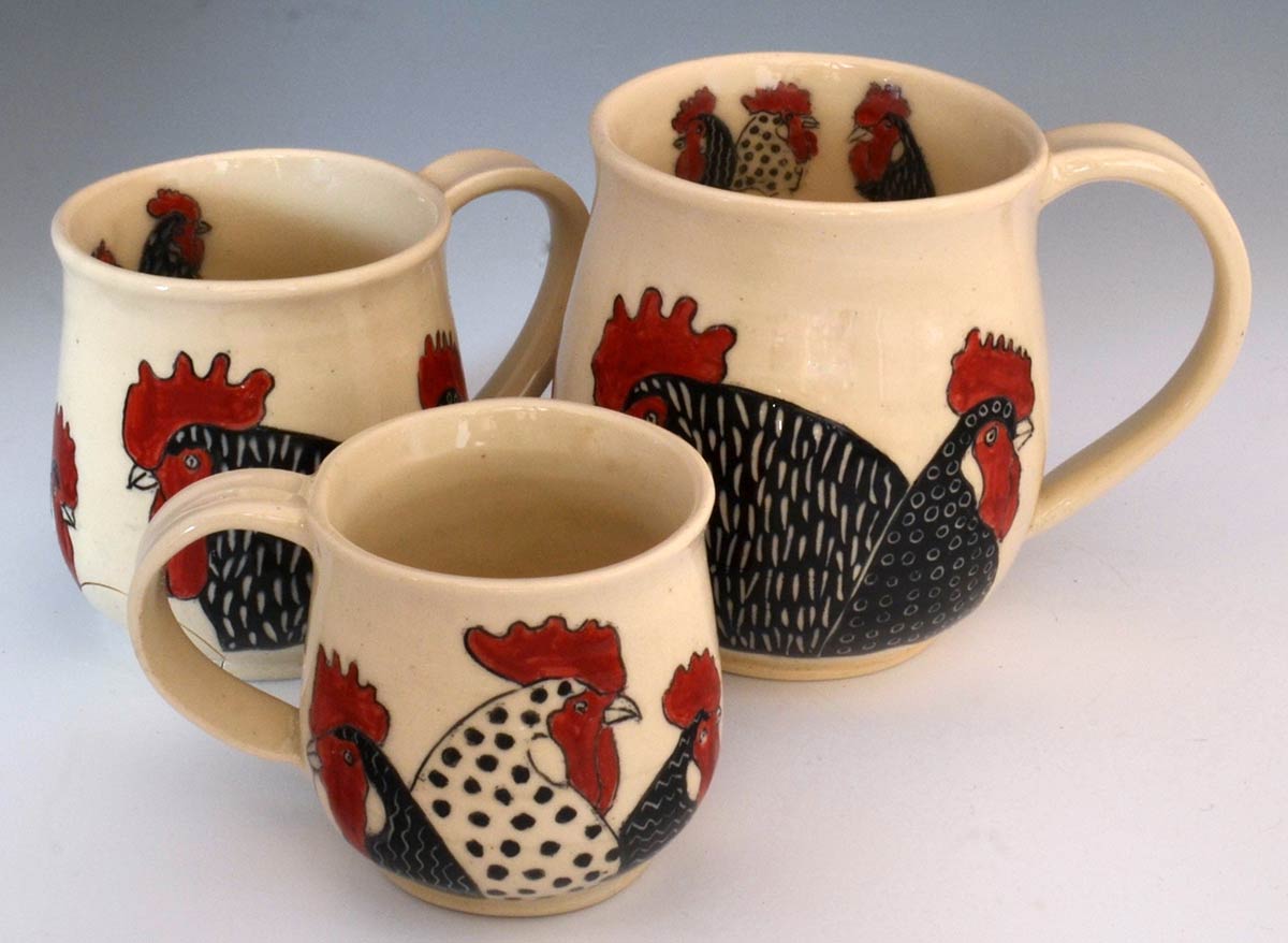 SusanCoe-rooster-mugs