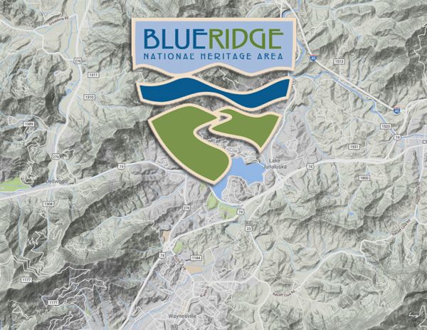 Topographical map with Blue Ridge Heritage Logo Overlay
