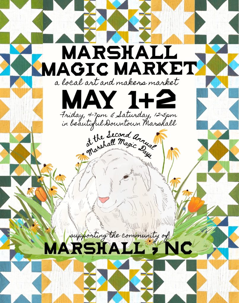 Marshall Magic - illustration of a lamb with a quilt squrre border.