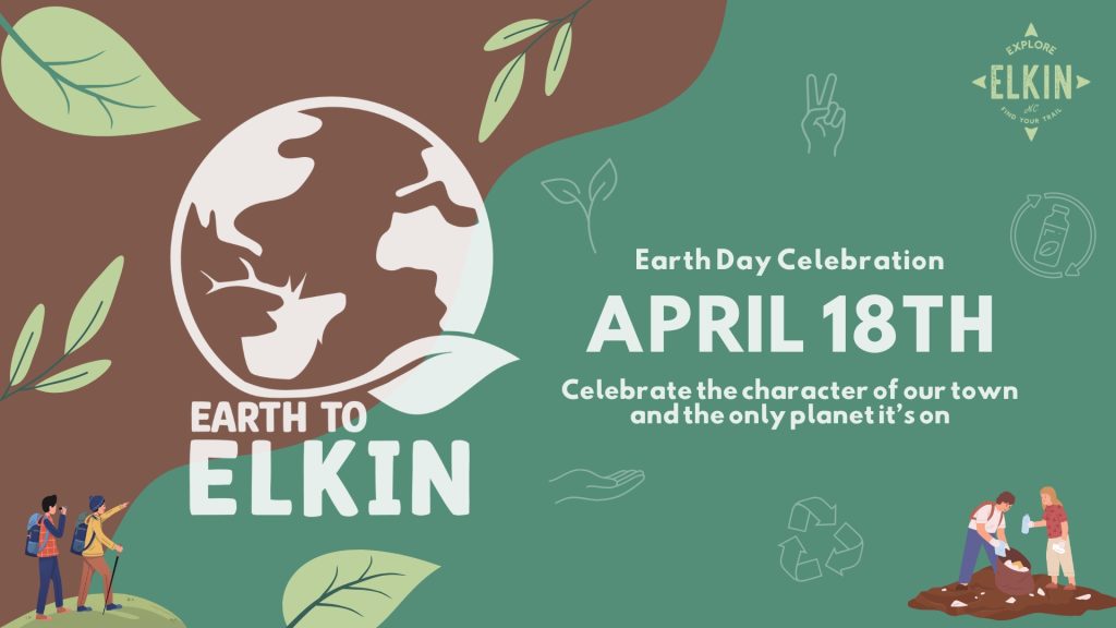 Earth Day Celebration in Elkin. Illustration of the world with green foliage.