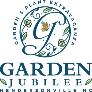 Garden Jubilee - Hendersonville, NC Logo is a plant-decorated circle with a cursive letter G in the center.
