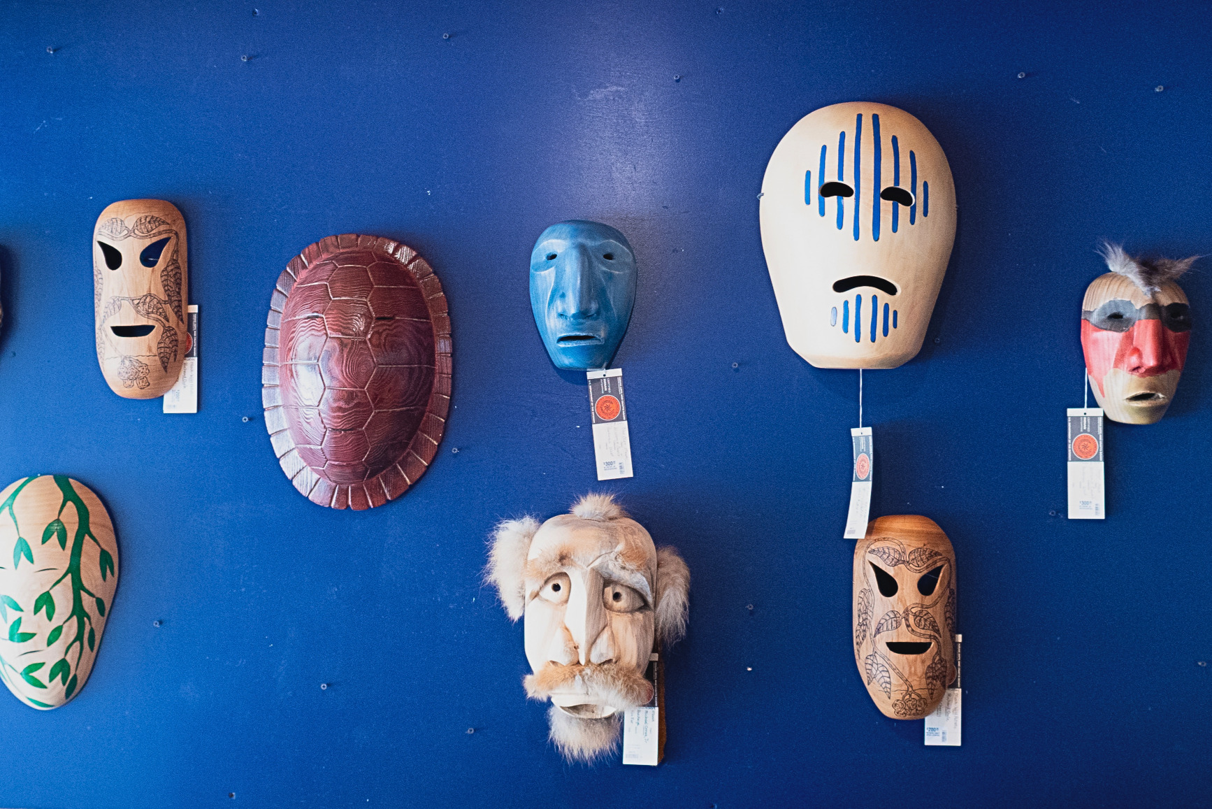 Hand-carved masks at Qualla Arts and Crafts Mutual.